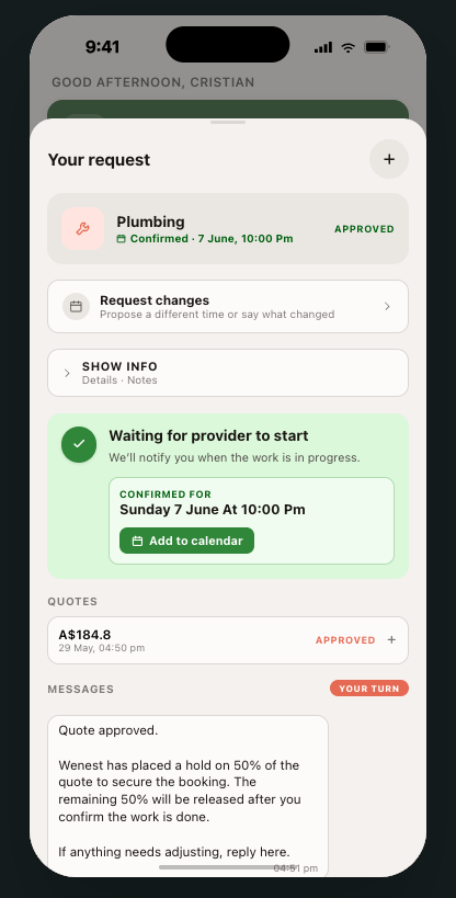 Wenest app — We pick the right pro